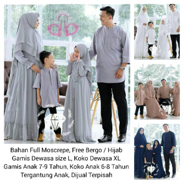 Baju Couple Keluarga Muslim Edisi Lebaran Gamis Ibu dan Anak Nadira Baju Koko Ayah dan Anak Andika