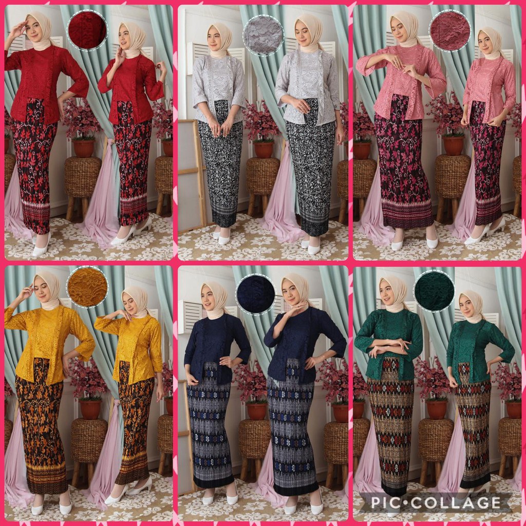 (Jamin RealPict) Kebaya Kartini Floy Brukat Tulang Glitter Set Batik Kebaya Wisuda Brokat Timbul