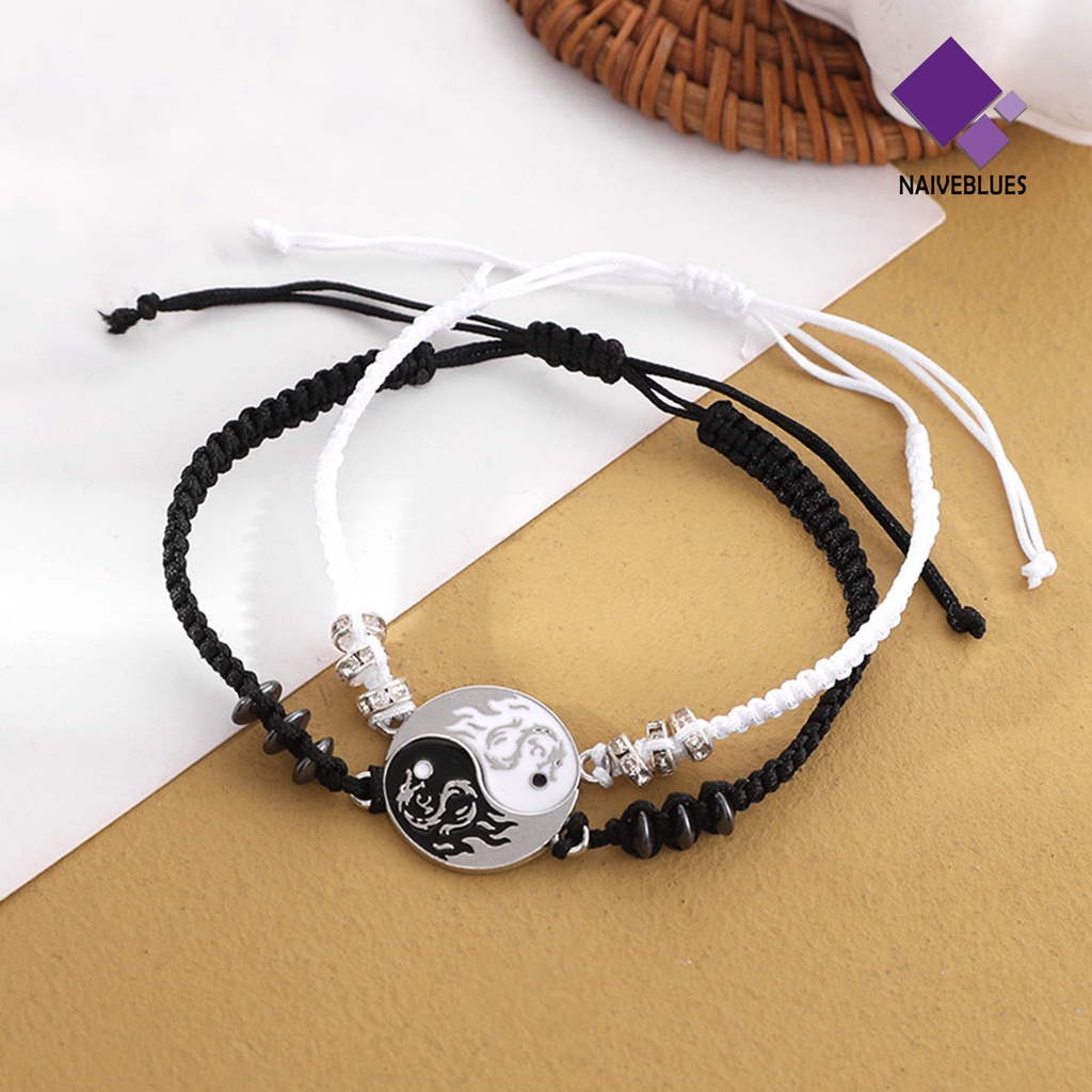 Naiveblue &gt; Gelang Tangan Rantai Adjustable Motif Yin Yang Gaya Etnik Retro Untuk Wanita / Valentine