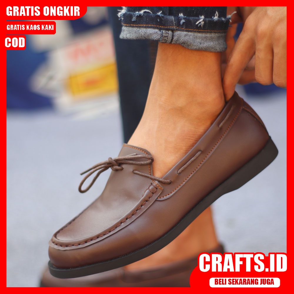 CRAFTS X ELDR Sepatu Slip On Pria Sepatu Pria Casual Sepatu Slip Antislip Slop Kerja Kantor Cowo/Cowok Kulit Pu Sepatu Kerja Pantofel Semi Formal Sepatu Kasual Santai Gaya Keren Kekinian Murah Terlaris