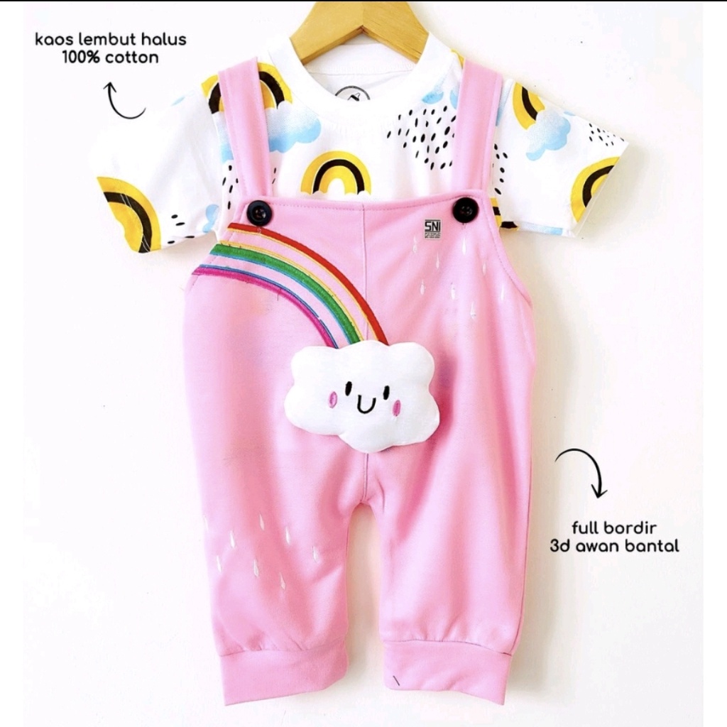 Setelan baju kaos dan overall kodok motif lucu bestseller fashion anak bayi cewek cowok murah -rai