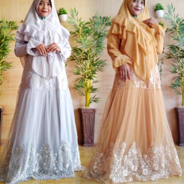 SET GAMIS SYARI BAJU MUSLIMAH PESTA MEWAH TILE BORDIR RENDA BRUKAT BROKAT BUSUI JUMBO KHIMAR CERUTY