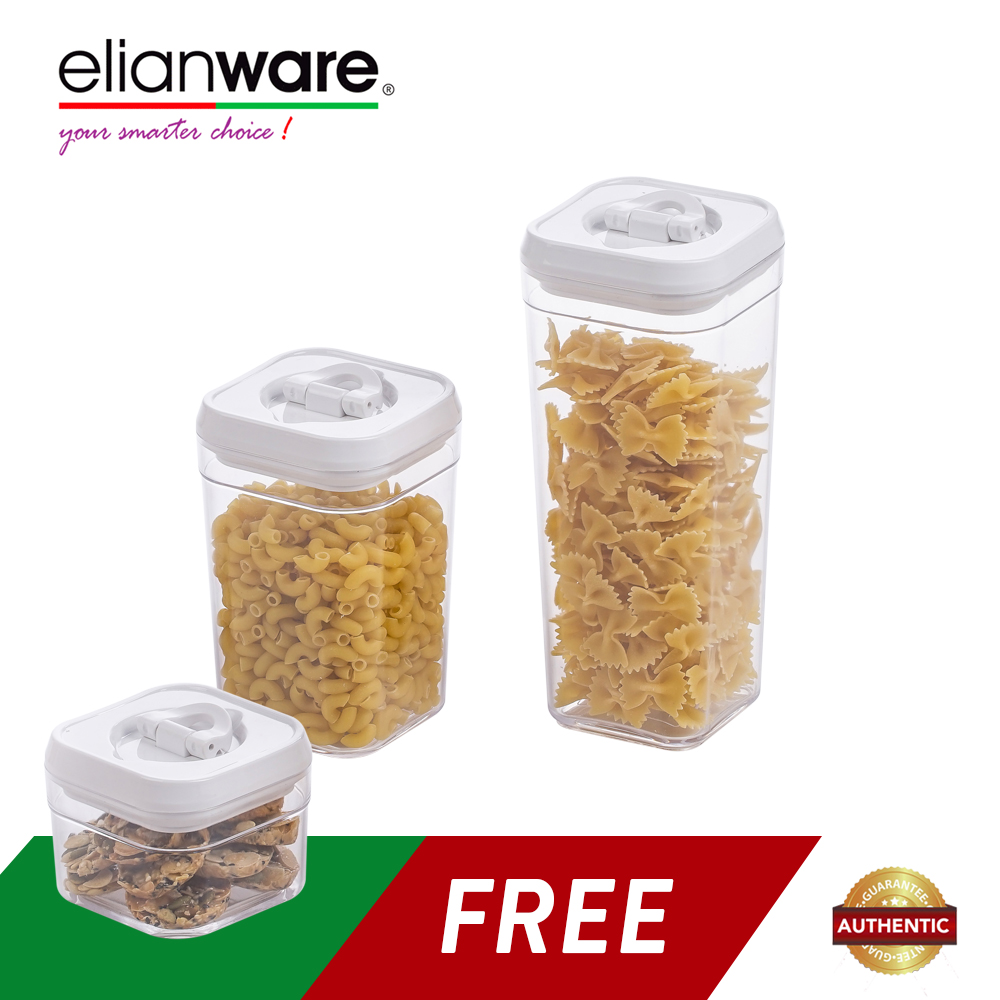 Elianware Lid Lock Airtight Square Canister Food Container Storage Milk Toples (3 Pcs)