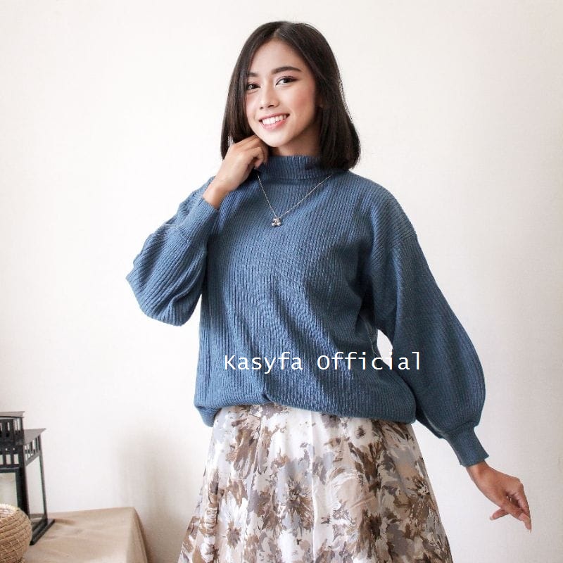 BOXY BLOUSE RAJUT LENGAN BALON // BAYONE SWEATER RAJUT