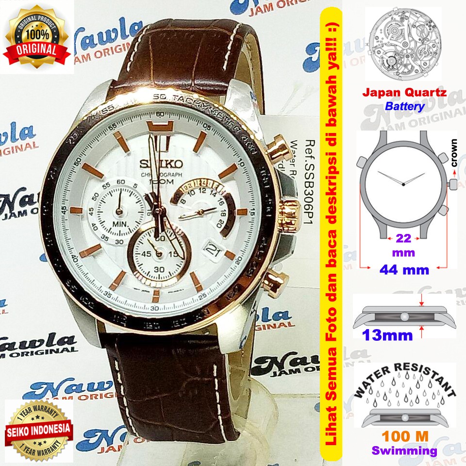 Seiko Quartz SSB306P1 Chronograph Brown Leather - Jam Tangan Pria SSB306