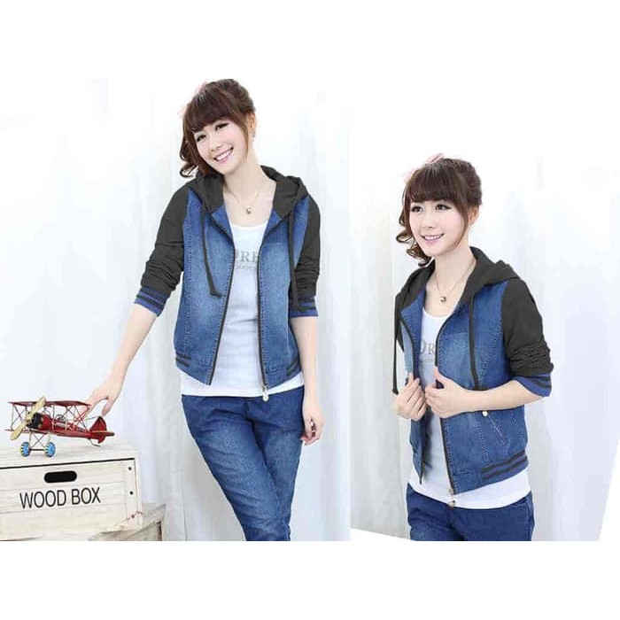[Jaket Chery Hitam LO] jaket wanita jeans washed hitam