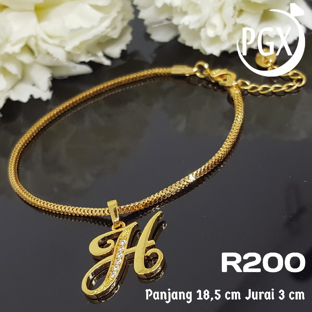 R200 - Gelang Couple Huruf Inisial Nama - Set Perhiasan Imitasi Xuping Lapis Emas