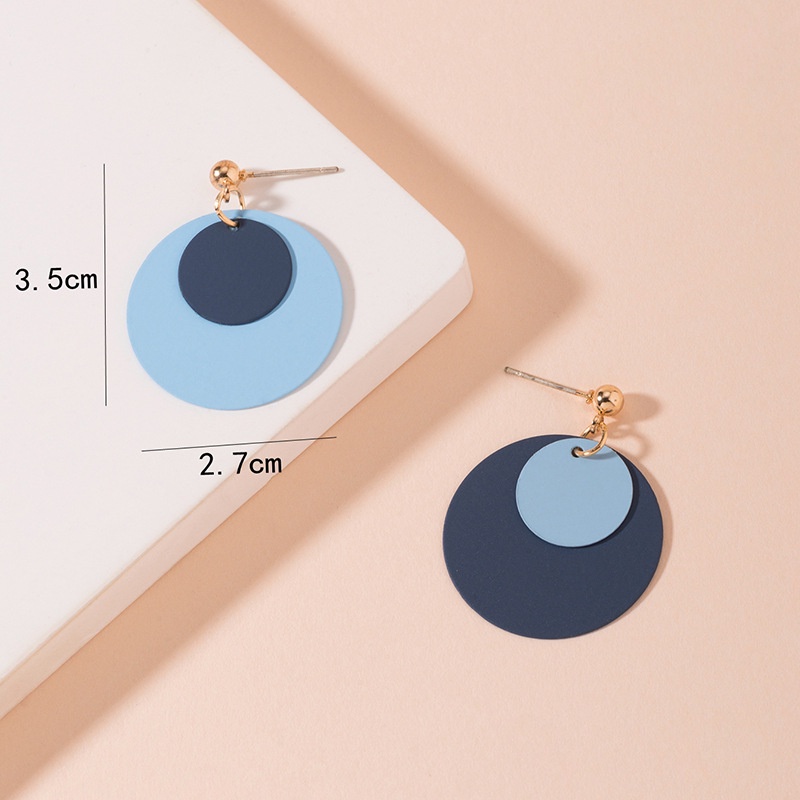 Anting S925 silver needle Bentuk Bulat Model Lapis Ganda Warna Biru Untuk Wanita