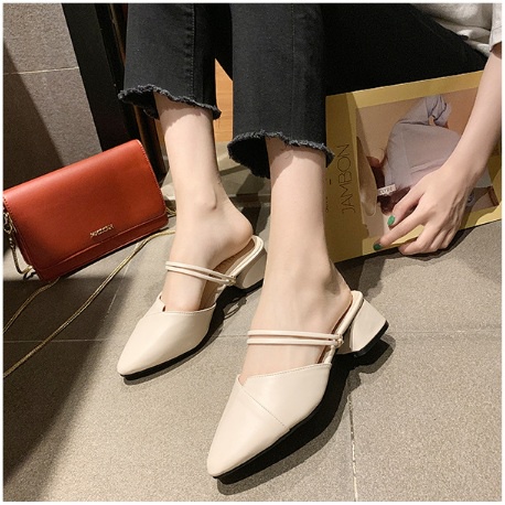 Heels tapak tahu semi kulit wanita model terbaru import kekinian Sepatu wanita import 057