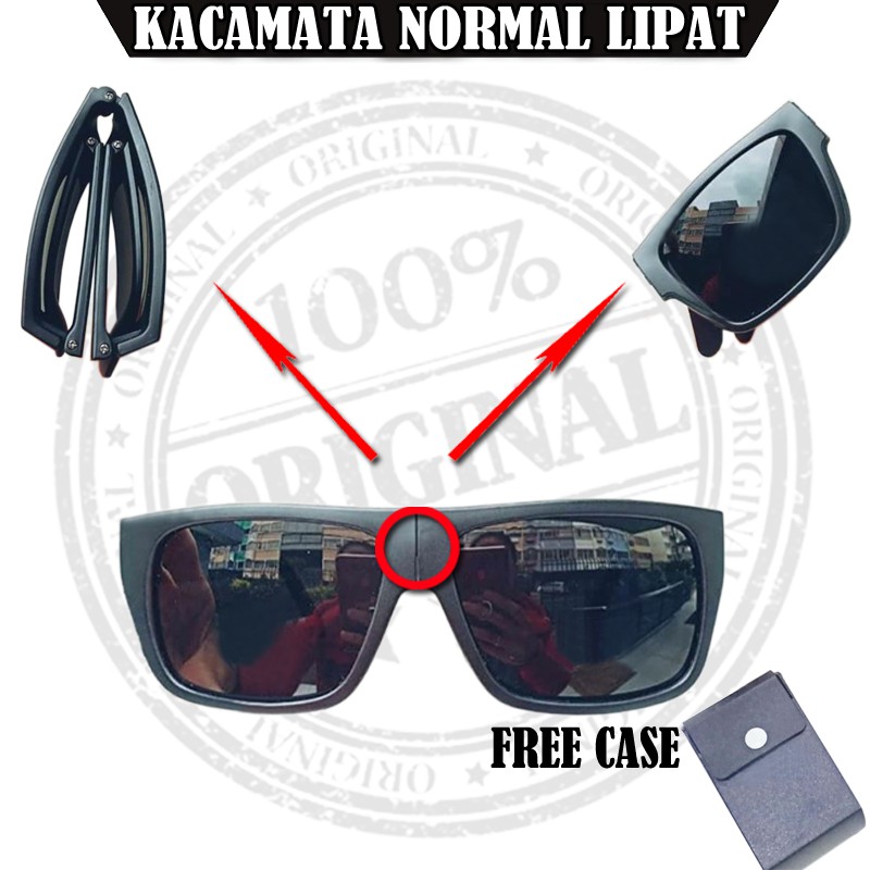 Kacamata Hitam Lipat FREE CASE Fashion Pria Wanita Kacamata Lipat Lensa Hitam Sunglasses Unisex