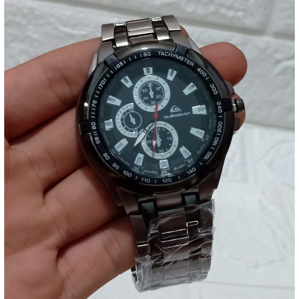 Jam Tangan Pria Sporty Kasual Crono Hiasan QS Cronicle Rantai Stainlist Steel