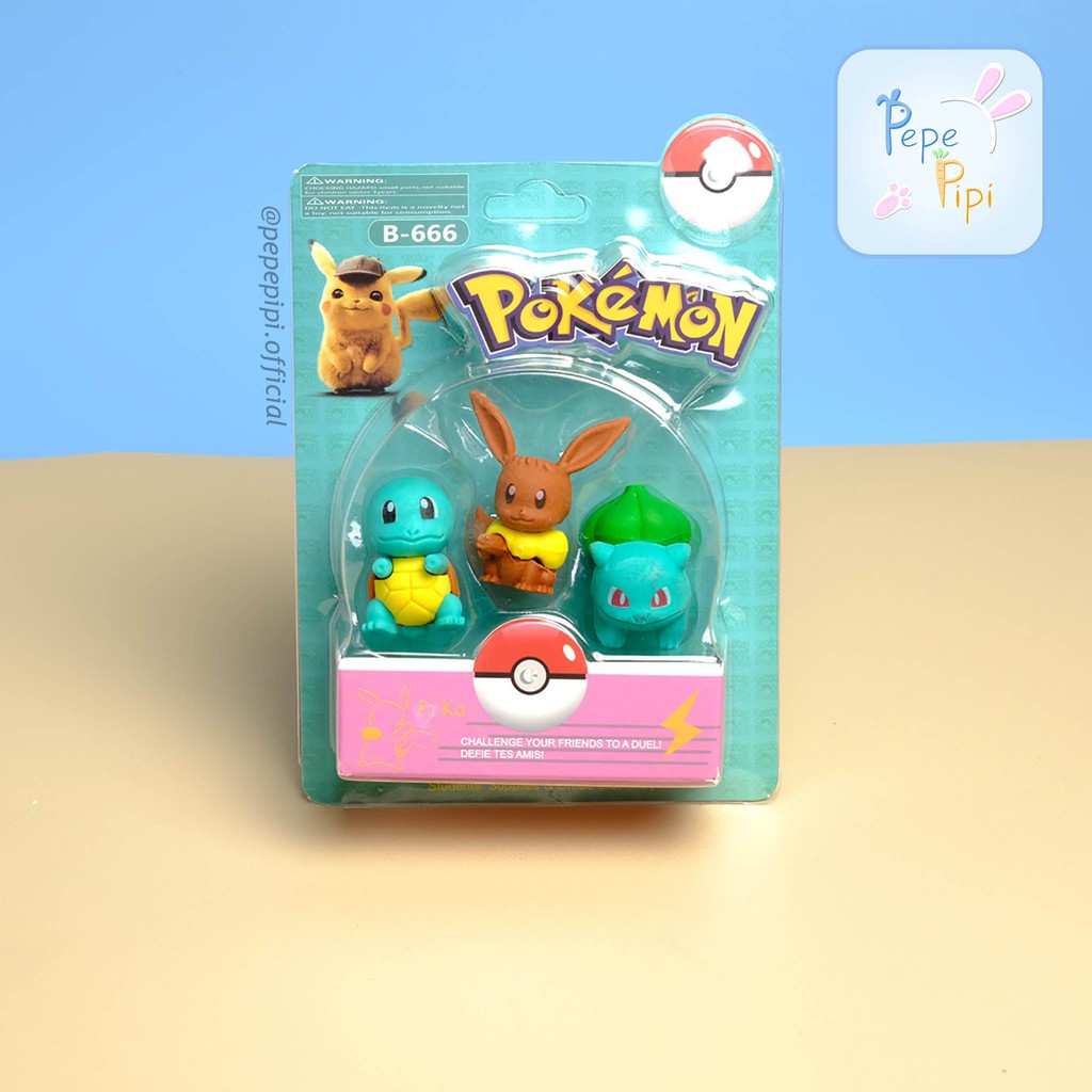 Penghapus Pokemon 3D Setip Eraser Hapusan Stip Pikachu Snorlax Eevee