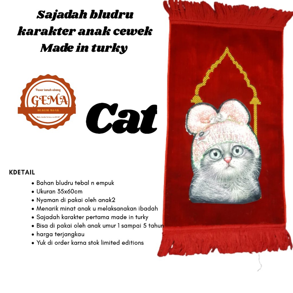 sajadah anak karakter cewek cat bludru madein turky