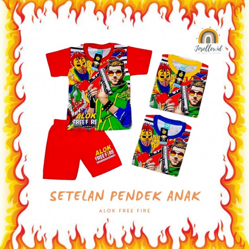 SETELAN PENDEK ANAK COWOK MOTIF KARAKTER ALOK FREEFIRE USIA 1 sd 10 TAHUN
