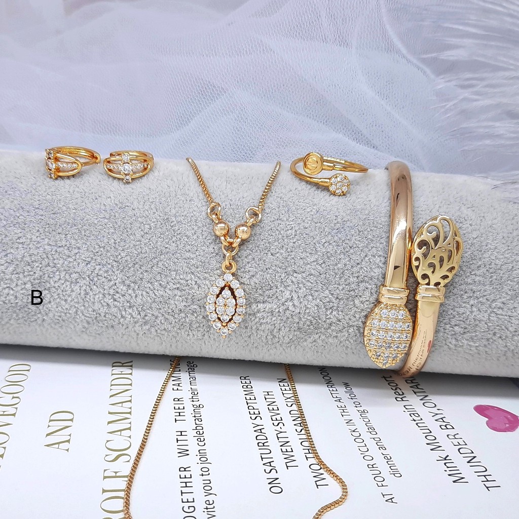 Xuping Set Wanita Perhiasan Kalung Anting Gelang Lapis Emas - BS026