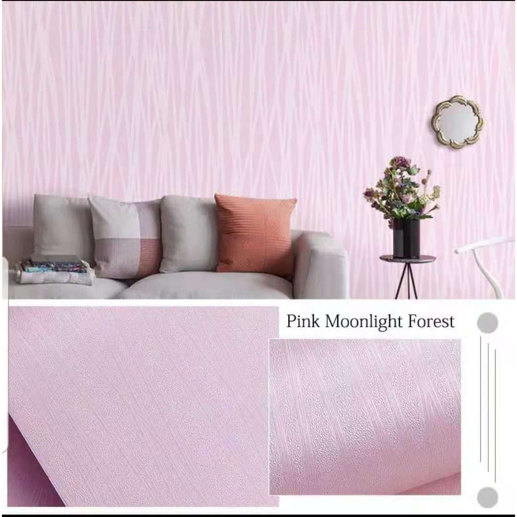 WALLPAPER STICKER DINDING PINK MOONLIGHT FOREST 45cmX10m