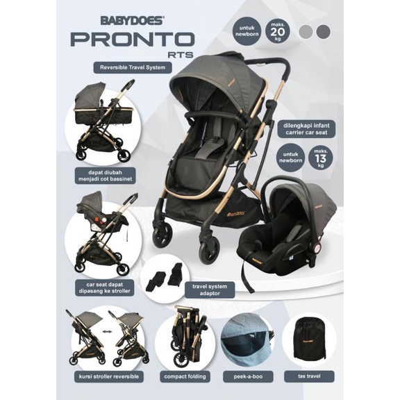 Baby Does Stroller Pronto RTS 2223 Reversible Travel System RTS + Car Seat/ Baby Does Kereta Dorong Bayi