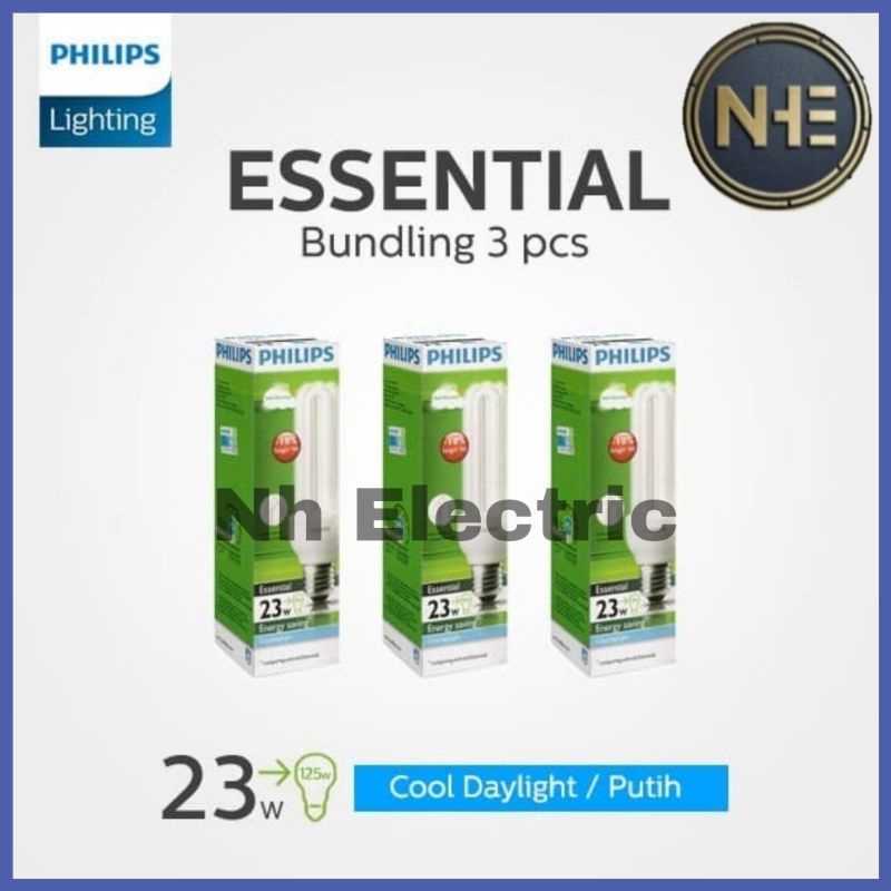 Lampu Philips Essential 23W Watt Putih CDL E27 - Esst 23 Watt Philips White 220V SNI Bundling 3 Pcs