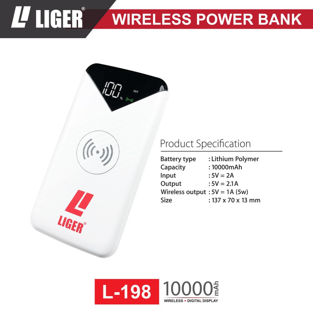 Power Bank Liger L-198 Wireless 10000mAh with Digital Display