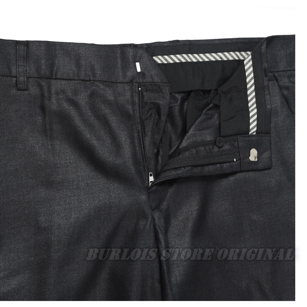 Celana Kantor Formal Kerja Bahan Dasar Pria Slimfit Mengkilat Burlois Hitam
