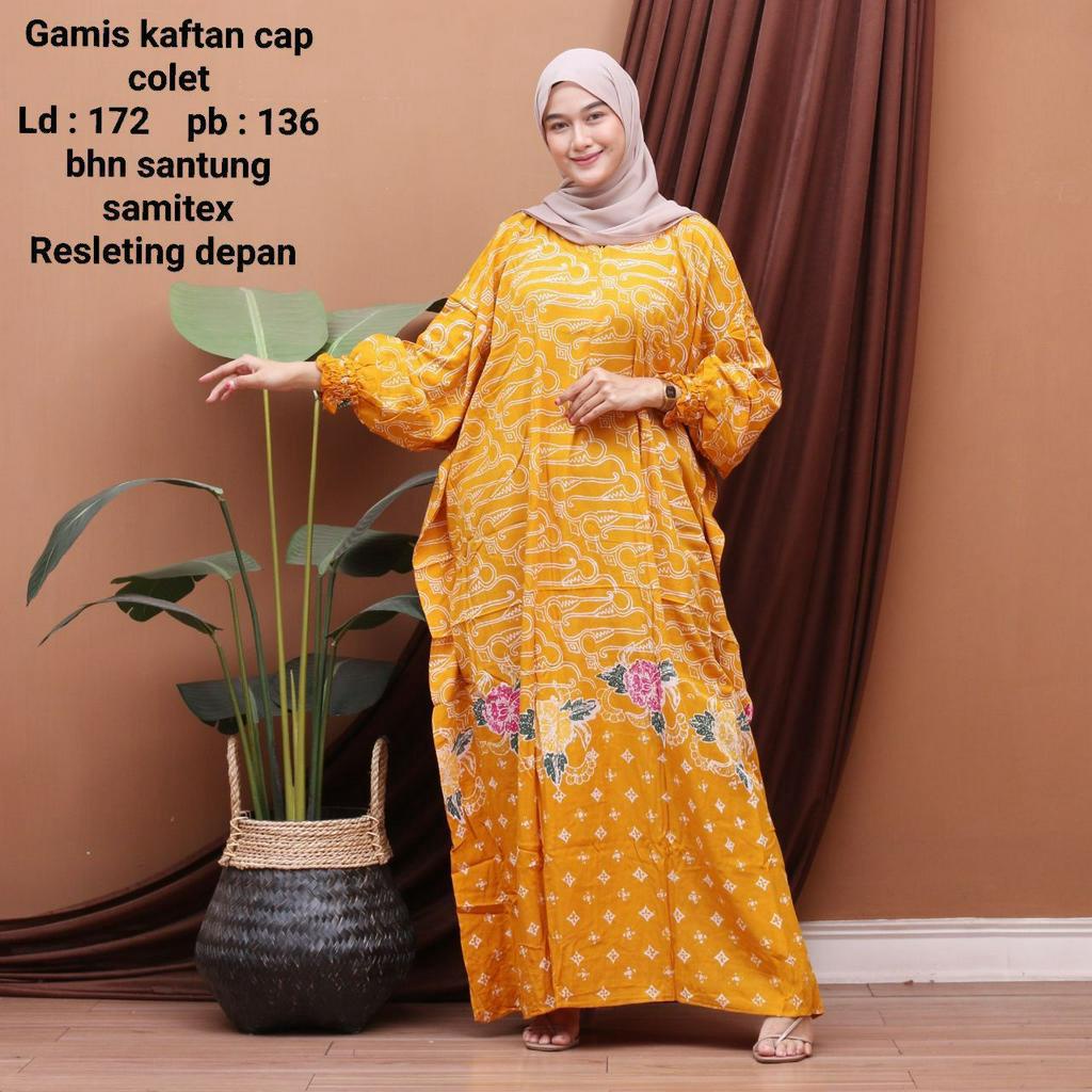 GAMIS KAFTAN CAP SUPER JUMBO LD 178 PB 133 RESLETING DEPAN BAHAN SANTUNG ADEM BERKUALITAS.