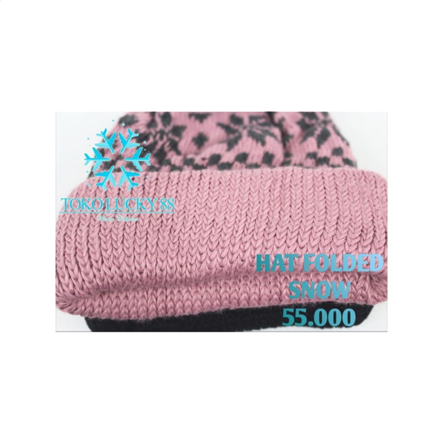 Topi Kupluk Rajut Wool Black Pink Hat Beanie Infinity Folded Snow