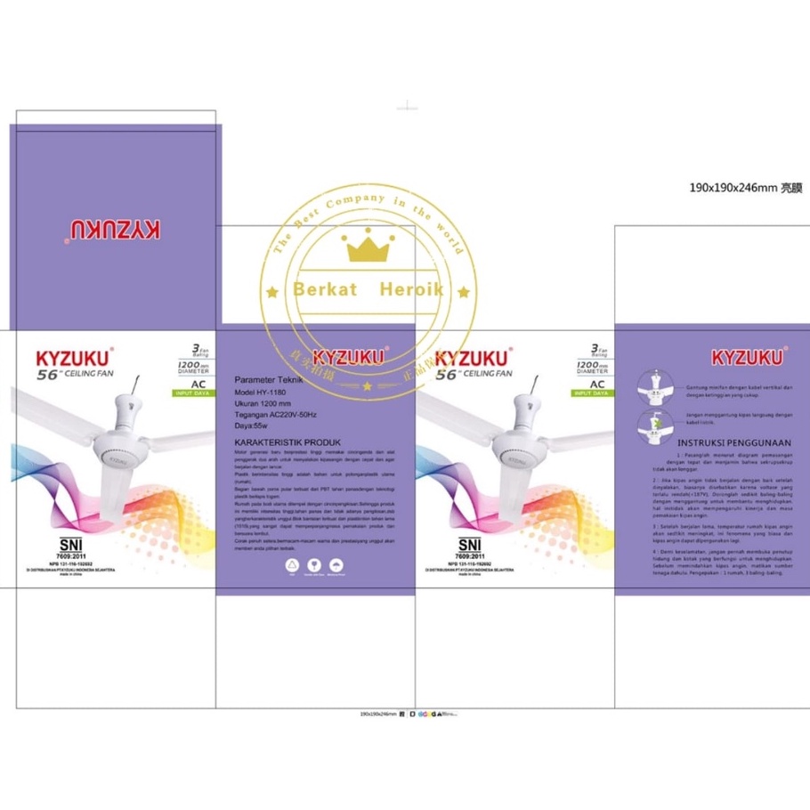 Kyzuku Ceiling Fan Kipas Gantung Besar Jumbo HY-1180 diameter 1 meter ➟ ✼