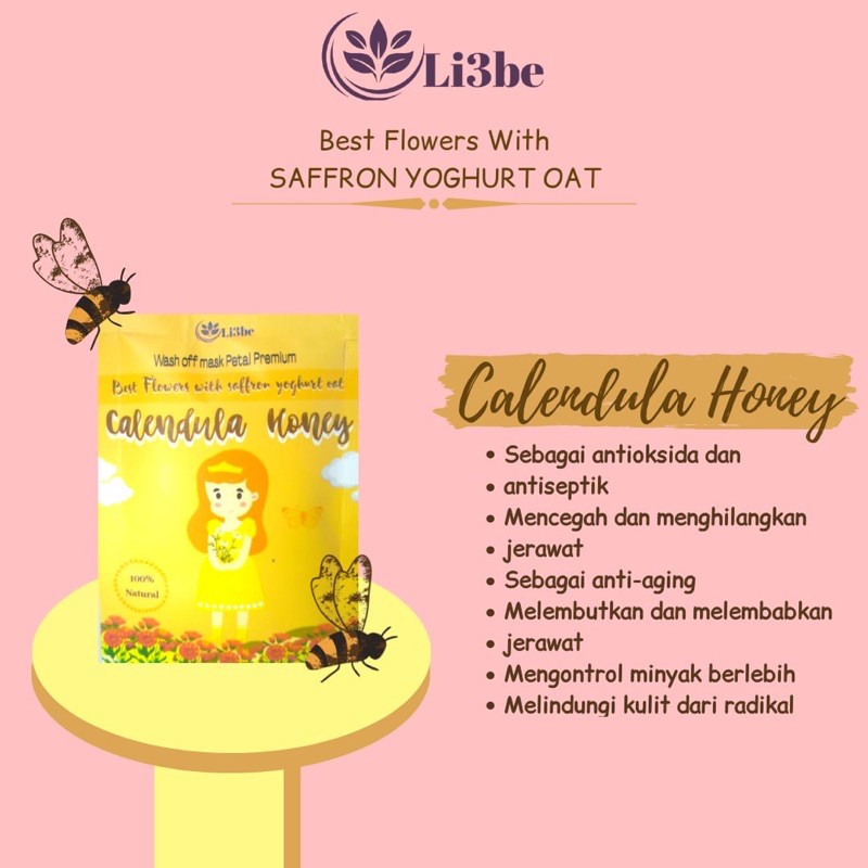 (DIST.RESMI)✅ Li3BE MASK PETAL FLOWER SAFFRON YOGHURT OAT (Free spatula)