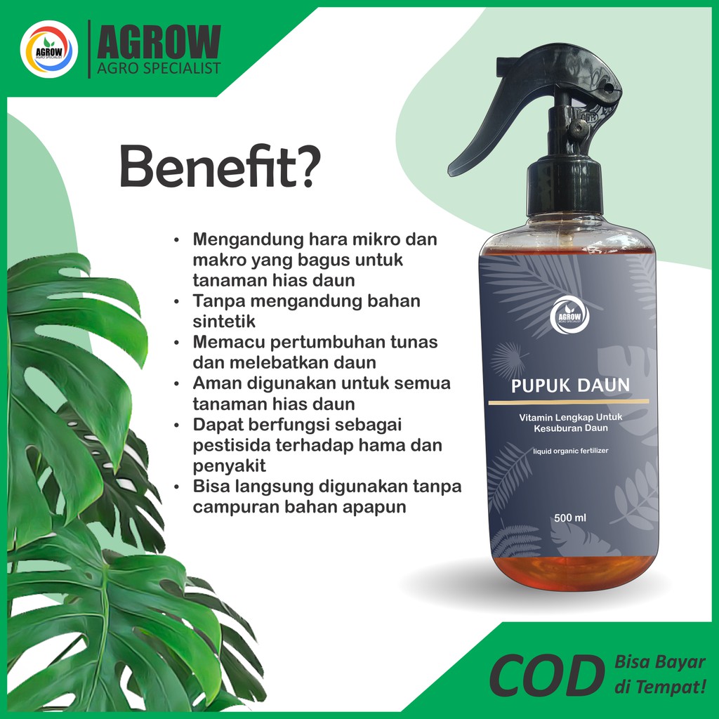 Pupuk Daun Tanaman Hias By Agrow Nutrisi Suplemen Vitamin Daun Aglonema Monstera Calathea 500 ml