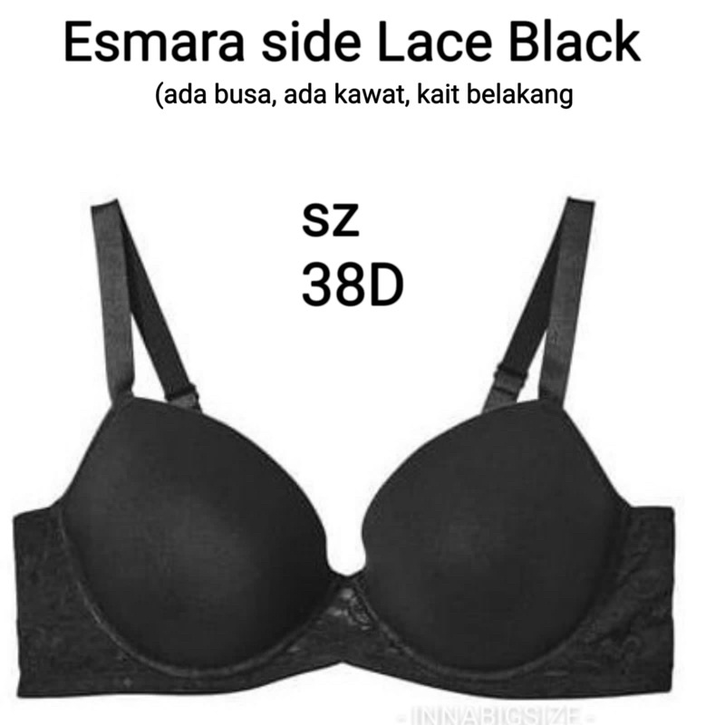 INNABIGSIZE||ESMARA BRA SIDE LACE BLACK 38D