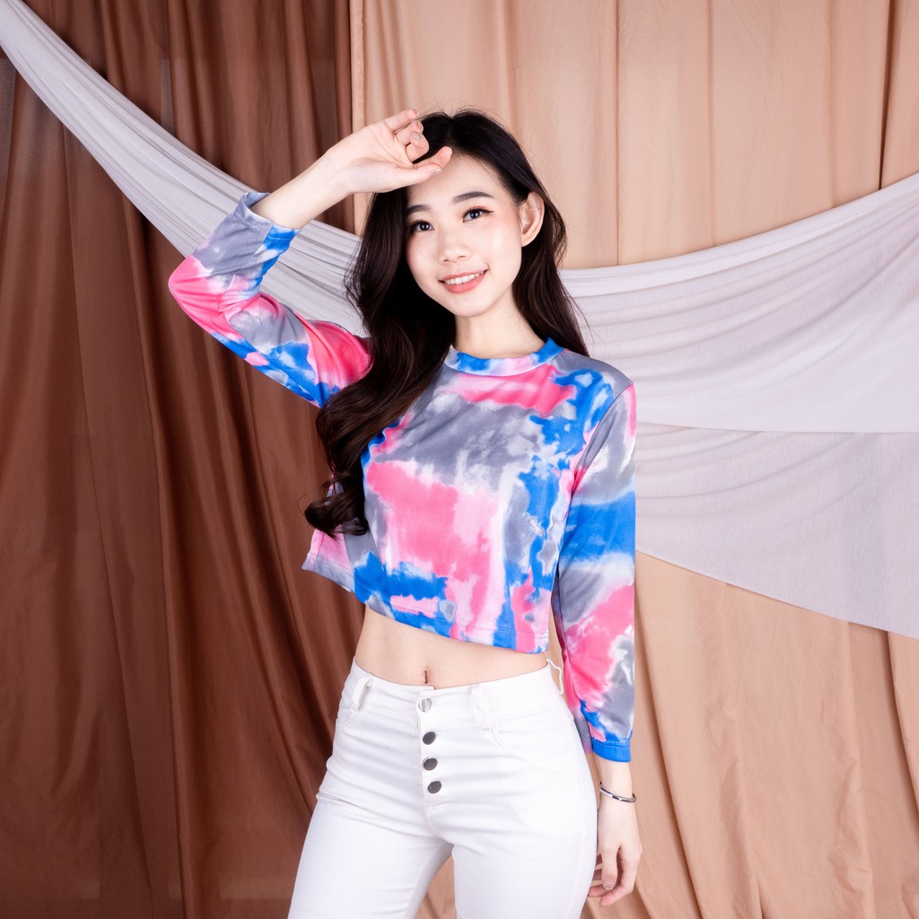 VS - CROP JESSI LONGSLEEVE TIE DYE PATTERN | T-SHIRT WANITA CROP KEKINIAN SALE