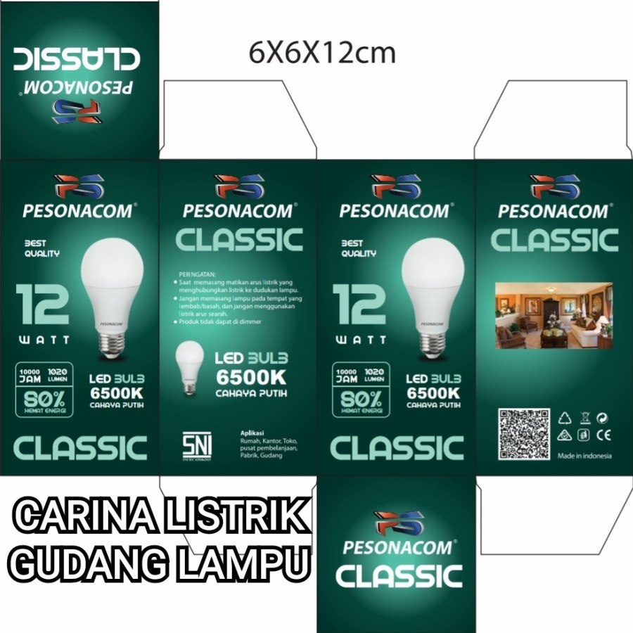 PESONACOM CLASSIC LED BULB 12W 12 Watt CAHAYA PUTIH 6500K CDL SNI ORIGINAL BAGUS