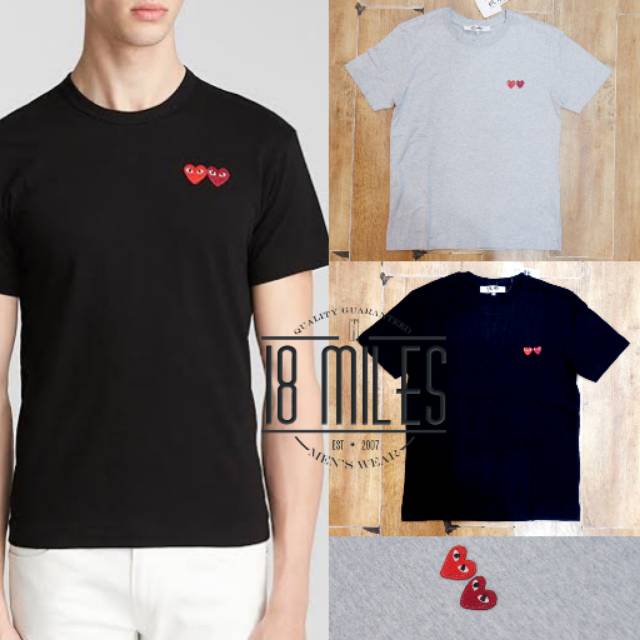 kaos oblong PLAY CDG comme des garcons double heart logo MIRROR 1:1 UNISEX