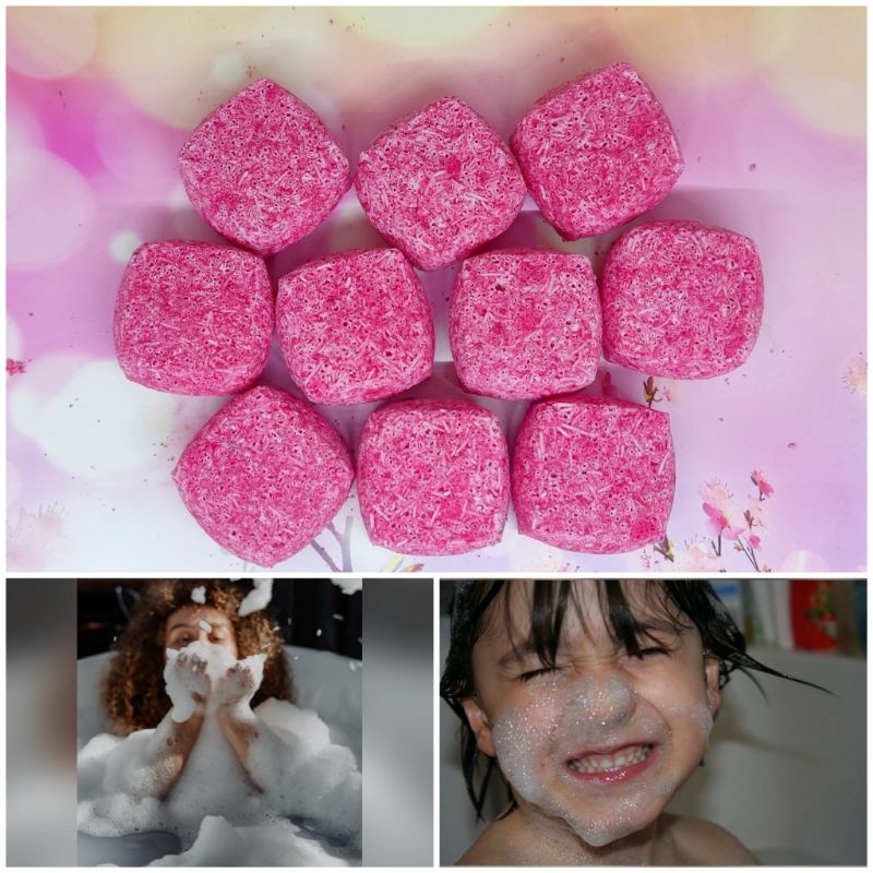 Strawberry Bubble Bath Bomb 10 Cube – Busa Melimpah Wangi Manis Creamy | Spa Mandi Busa Anak Dewasa 