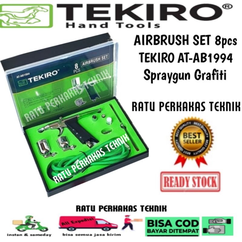 TEKIRO Air Brush Set 8 pcs 0.3 mm / Airbrush Kit Paint Spray Gun Spet Pen Lukis Mural Grafiti