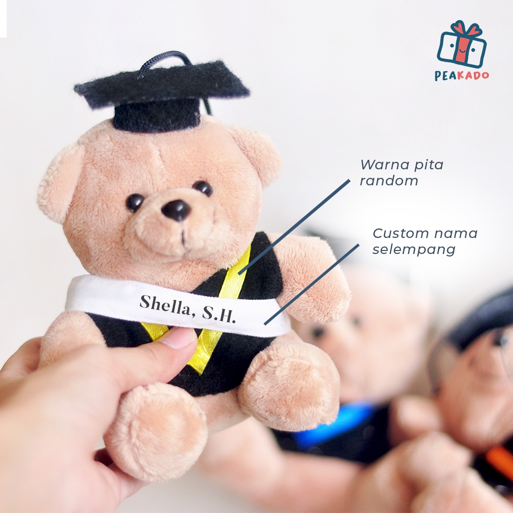 Boneka Wisuda Mini Kecil Custom Slempang Nama Teddy Bear Graduation Baju Toga Souvenir Hampers Hadiah Beruang