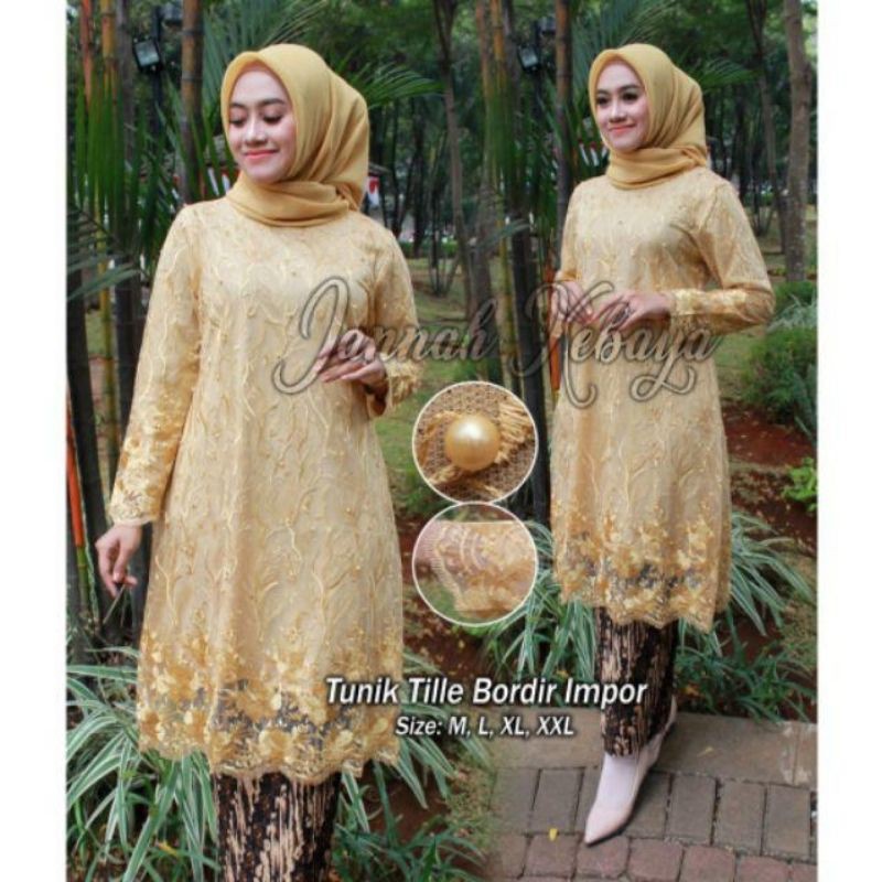 Set Kebaya Tunik Tulle bordir Mutiara- Baju Kebaya Modern - Kebaya Pesta-8