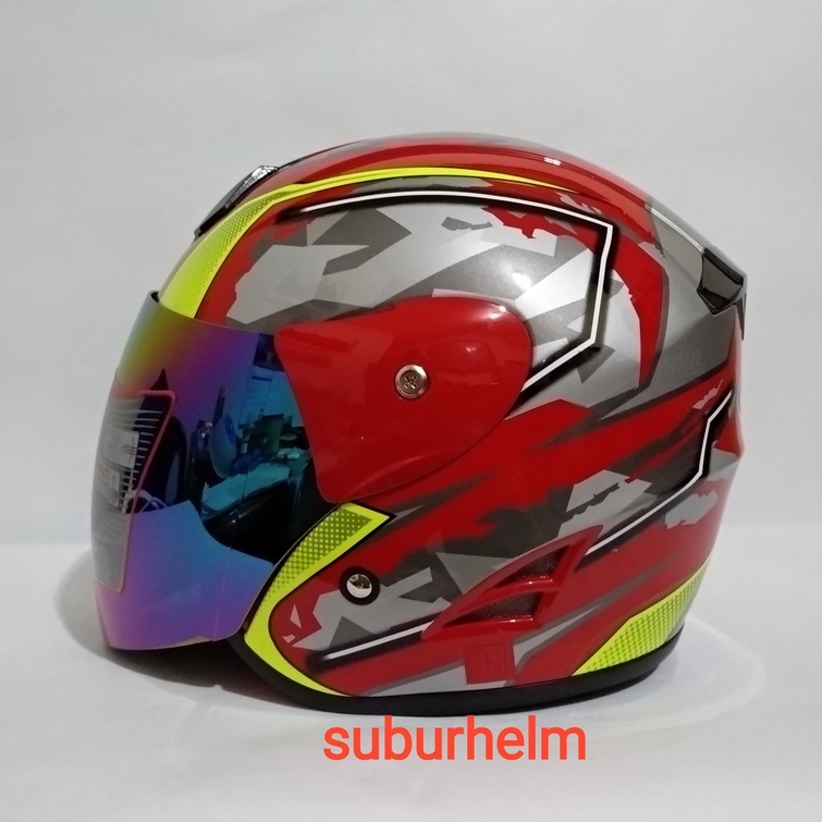 HELM  SHEL  EXCEL  ORACLE    RED  YELLOW  HALF FACE  SINGLE VISOR  SNI  ORI