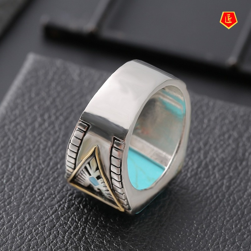 [Ready Stock]Elegant Personality Turquoise Feather Silver Ring