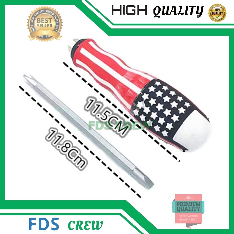 Obeng Plus Minus Bolak Balik Polos Amerika USA Kembang Magnet