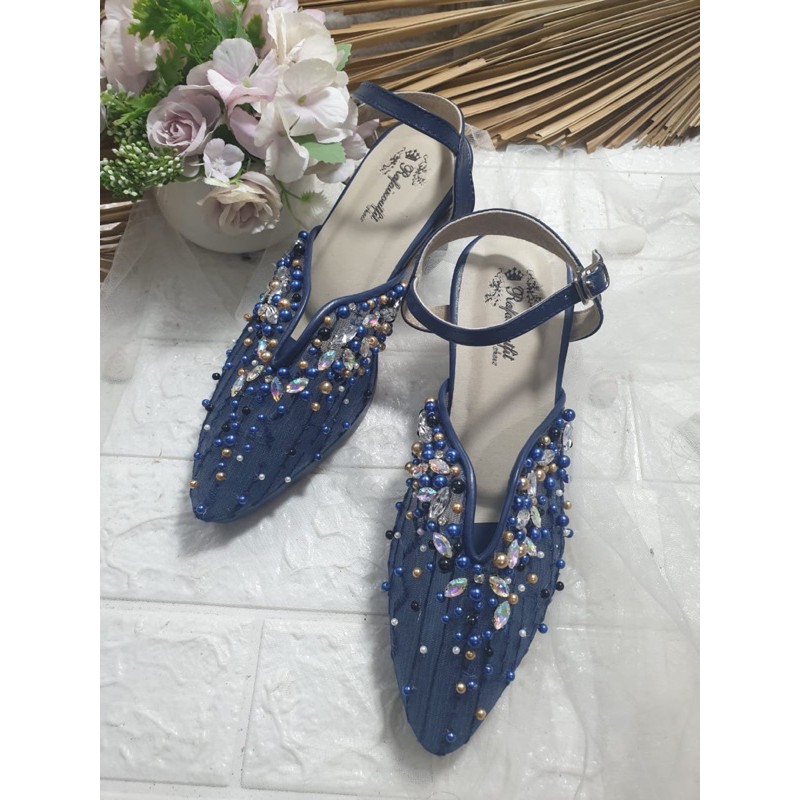 sepatu rubynav warna navy diamont tali 7cm tahu