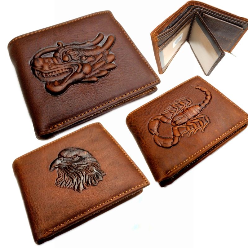 dompet  lipat pria kulit asli logo timbul impor