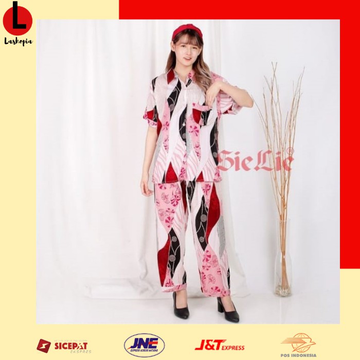 Piyama baju tidur rayon tangan pendek wanita dewasa cantik kekinian motif abstrak Sie Lie