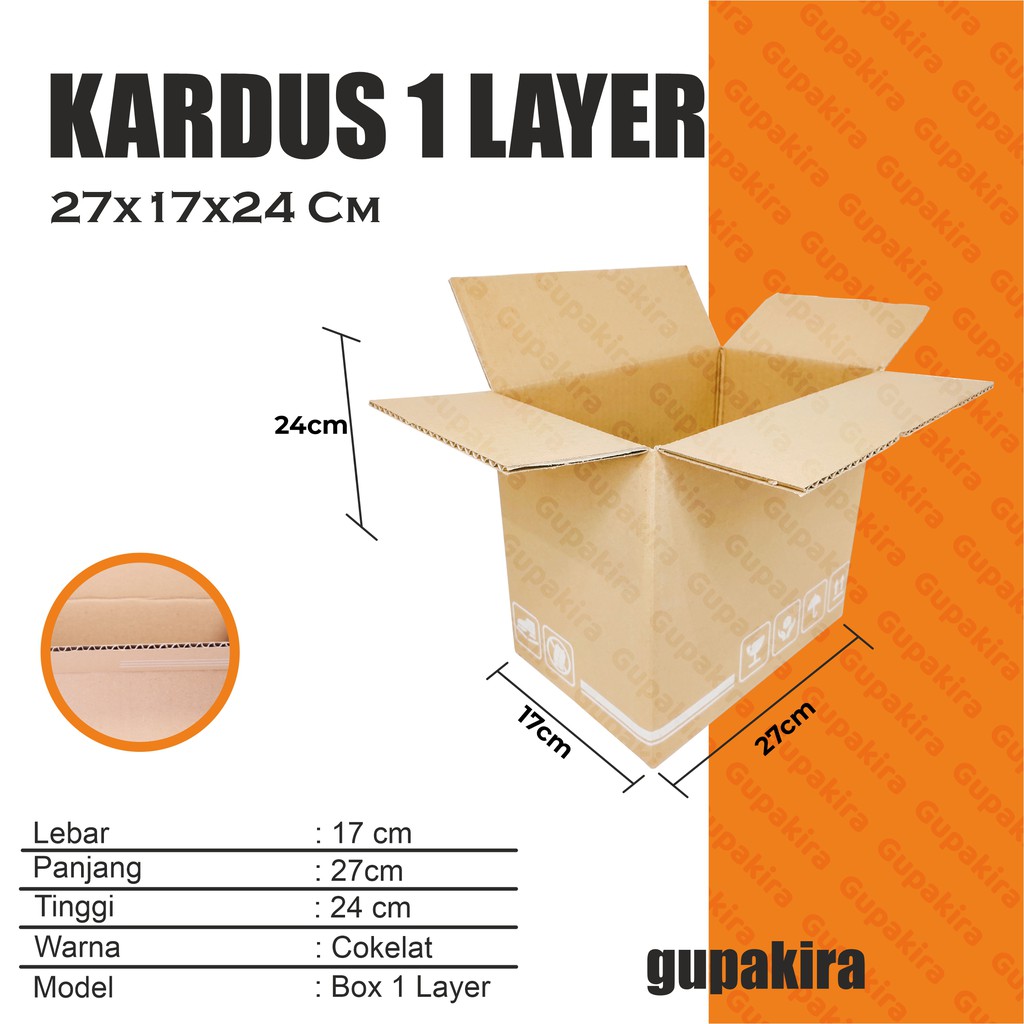 

Kardus Coklat / Box / Karton Polos Kecil - uk 27x17x24 cm - 1 Layer