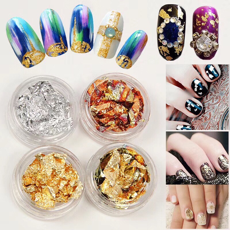 Alumuniun foil glass nail 4 warna 1 set nailart nail art Produk Good Quality