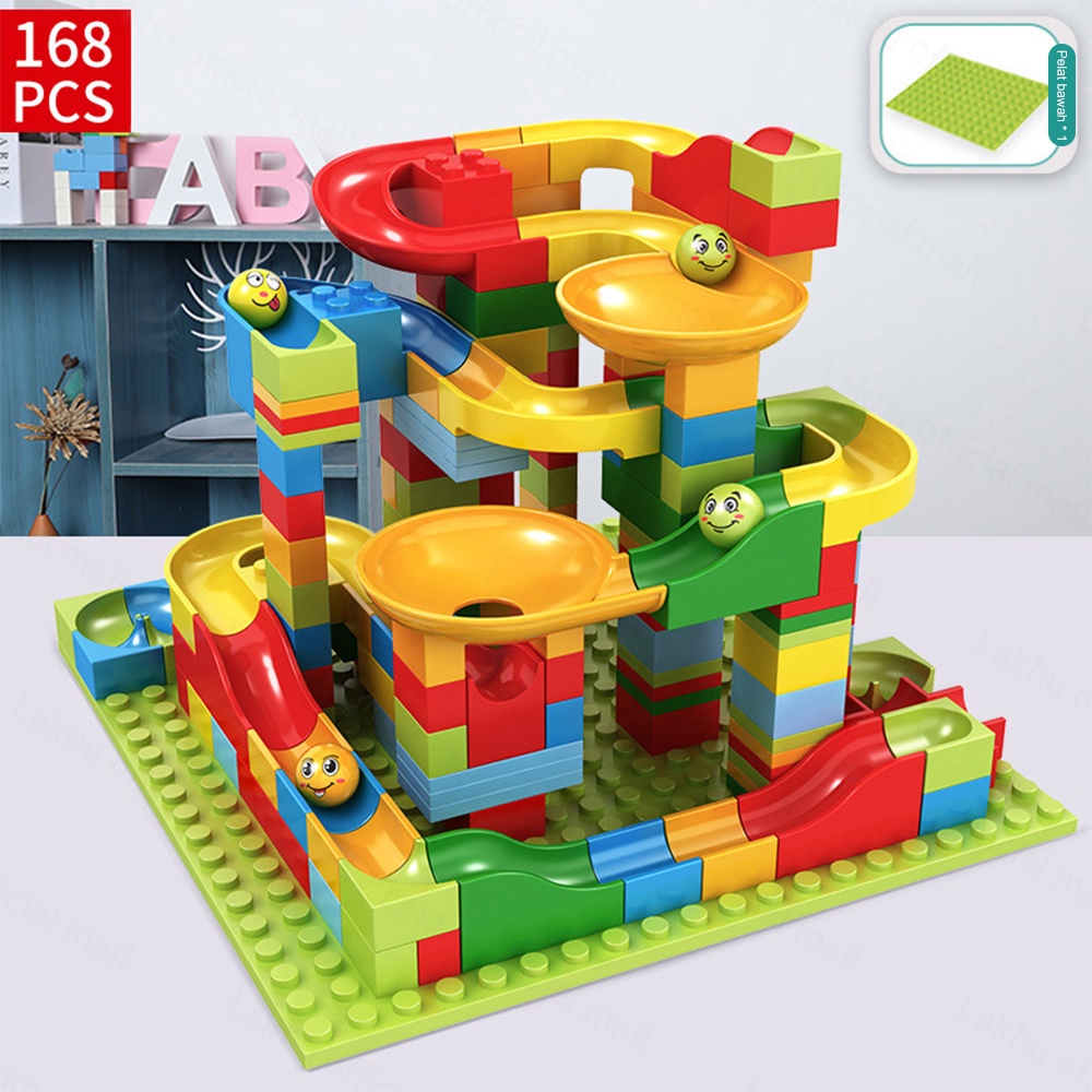 JCHO 168pcs Mainan Building Brick Block Marble Race Run Maze Block Balok Susun