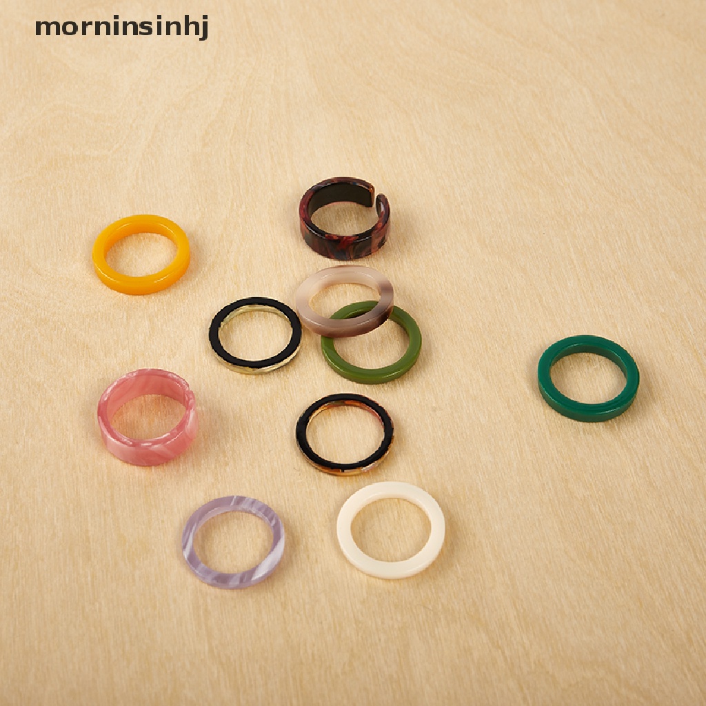 Mornin 10pcs / Lot Cincin Resin Warna-Warni Gaya Korea Untuk Wanita