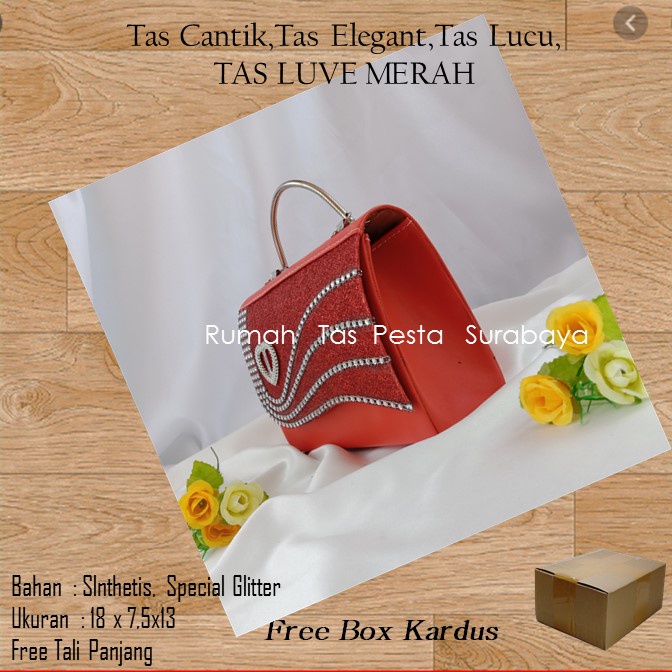 Tas Cantik,Tas Elegant,Tas Lucu,TAS LUVE MERAH