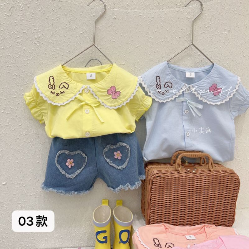 setelan anak perempuan import kerah kelici 1-4tahun setelan hotpans