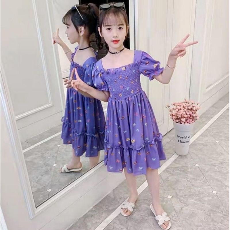 {sheebyshop} dress lilac anak / dress import / dress ulang tahun anakn/ dress smoke anak / baju lila